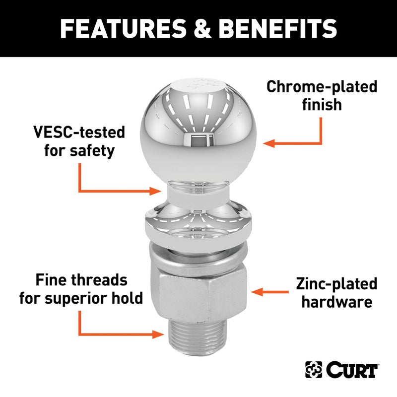 CURT 40038 Chrome Trailer Hitch Ball, 12,000 lbs, 2-Inch Diameter, 1 x 2-1/4-Inch Shank - Image 3